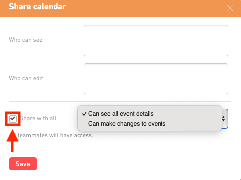 Share calendar settings