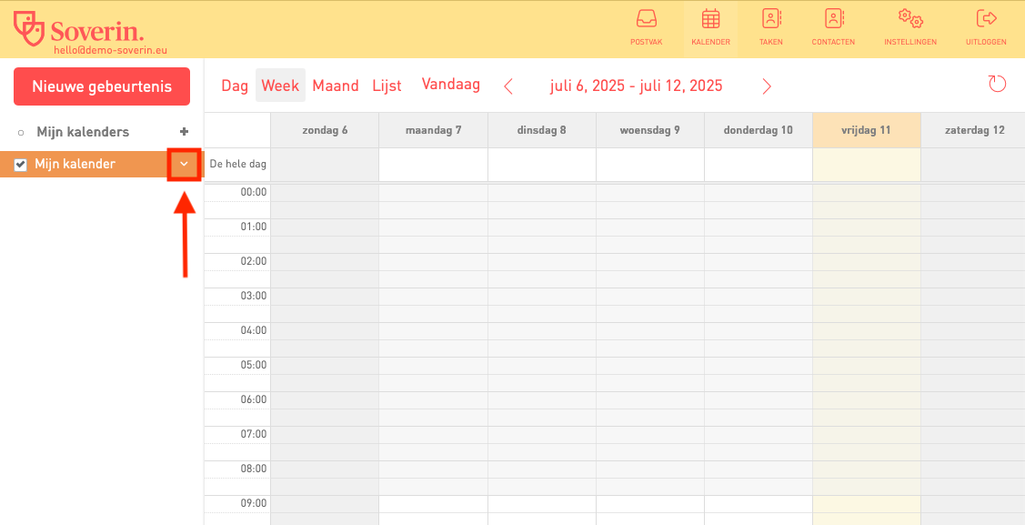 Klik op het pijltje naast de agenda die je wil delen